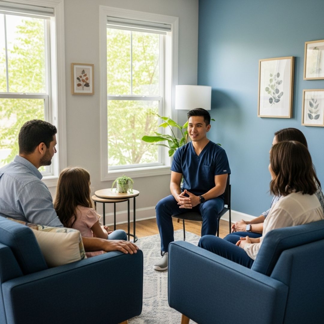 therapist talking to child's family