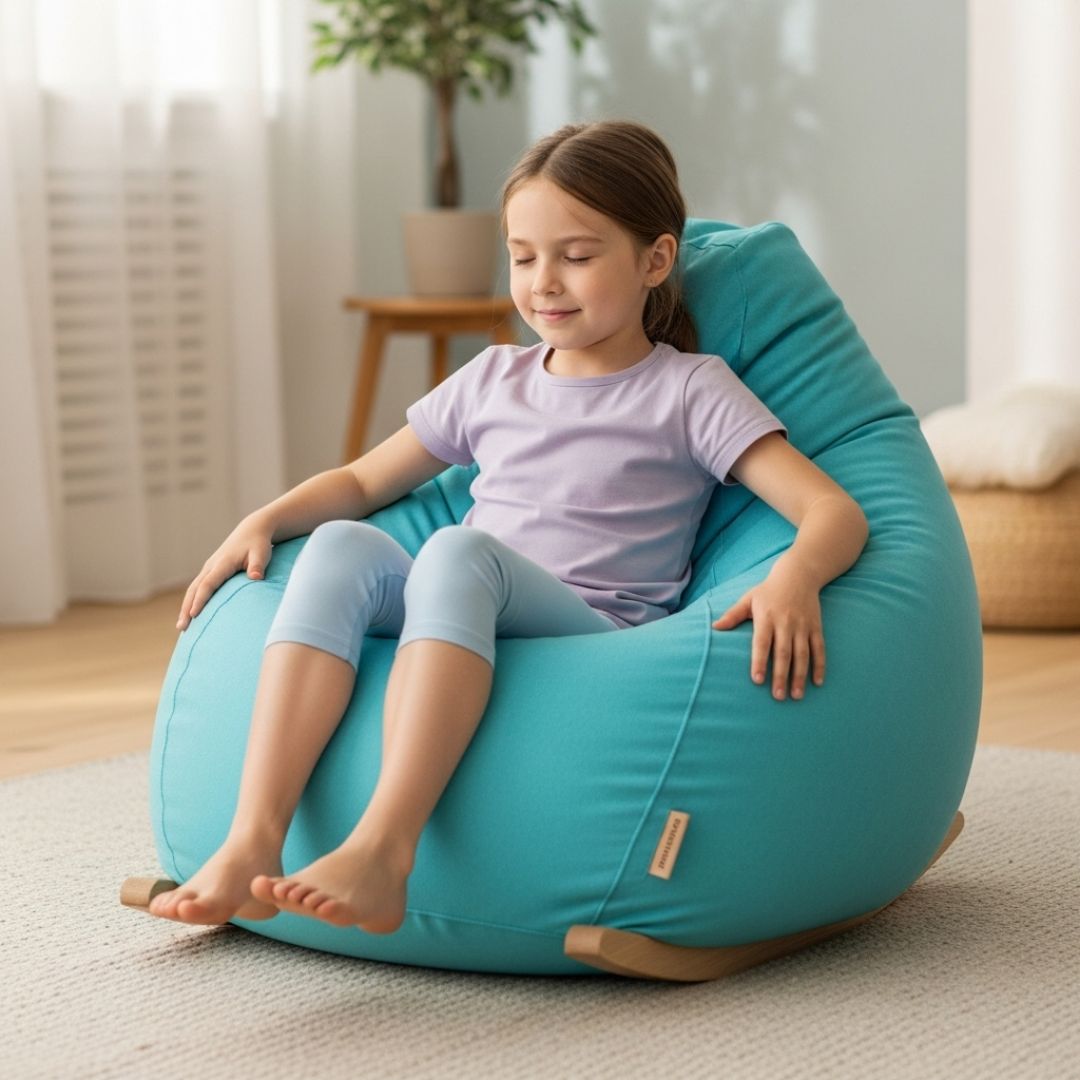 girl rocking in bean bag rocking chair