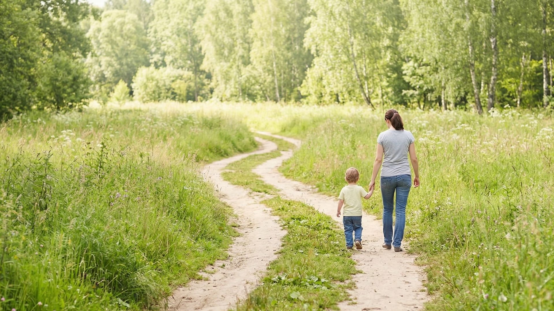 parent and child on a walk