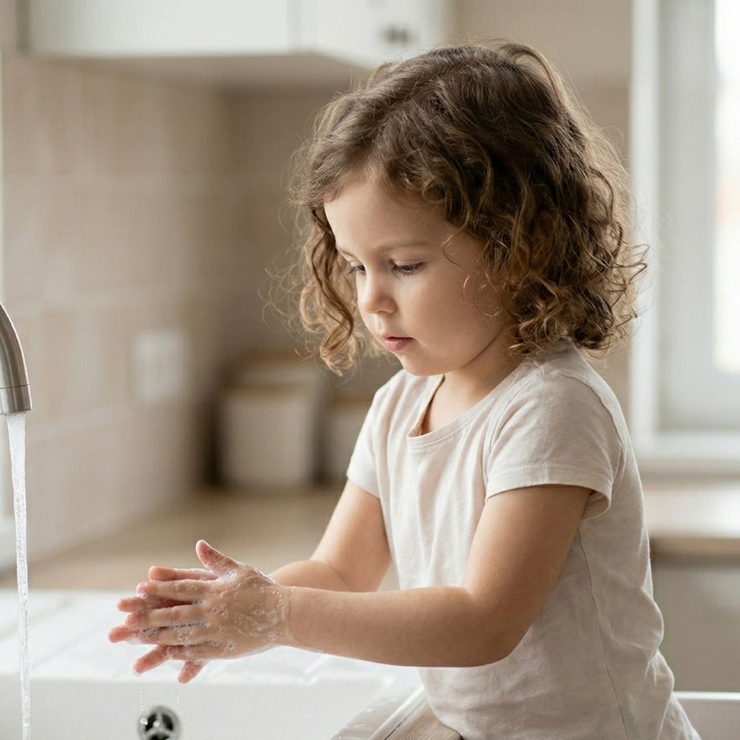 child washing their hands 