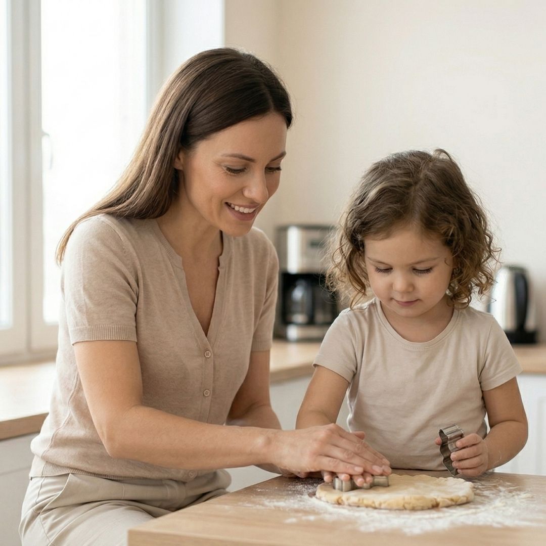 child cooking with her mother