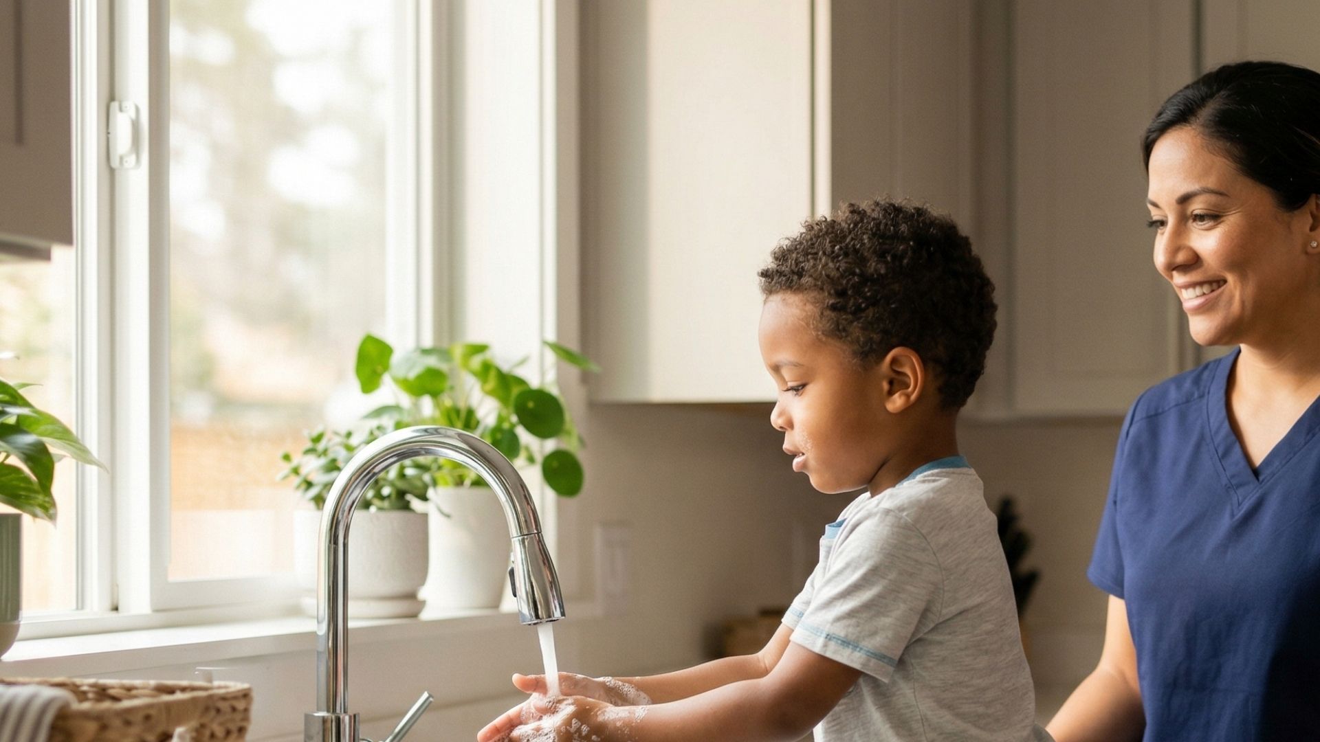 child washing their hands