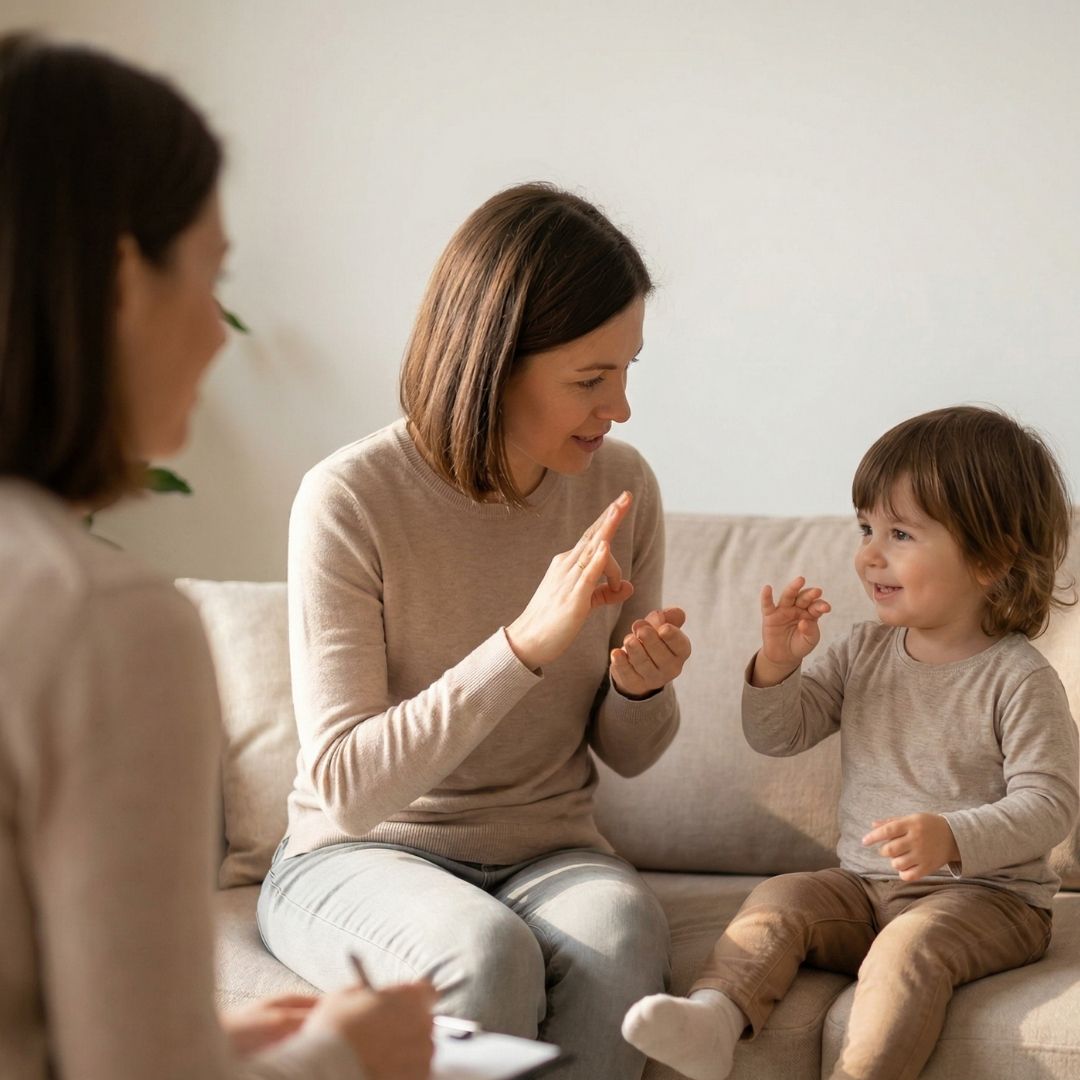 child and mother on a couch