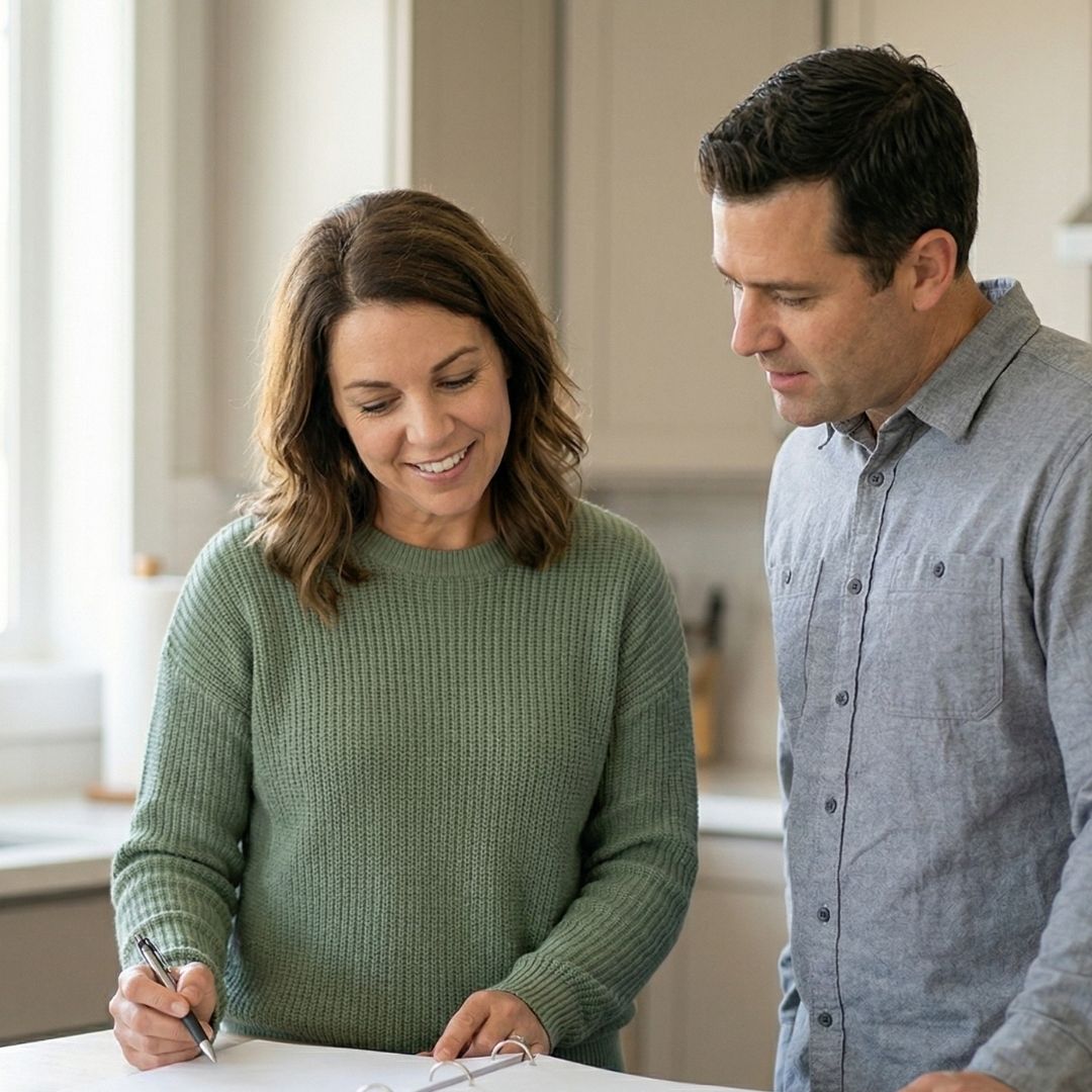 two parents with a clipboard