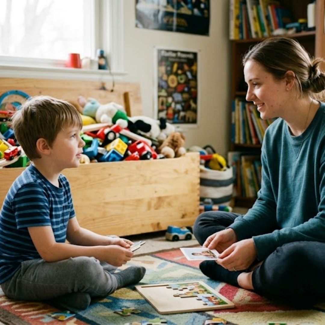 therapist at home with child